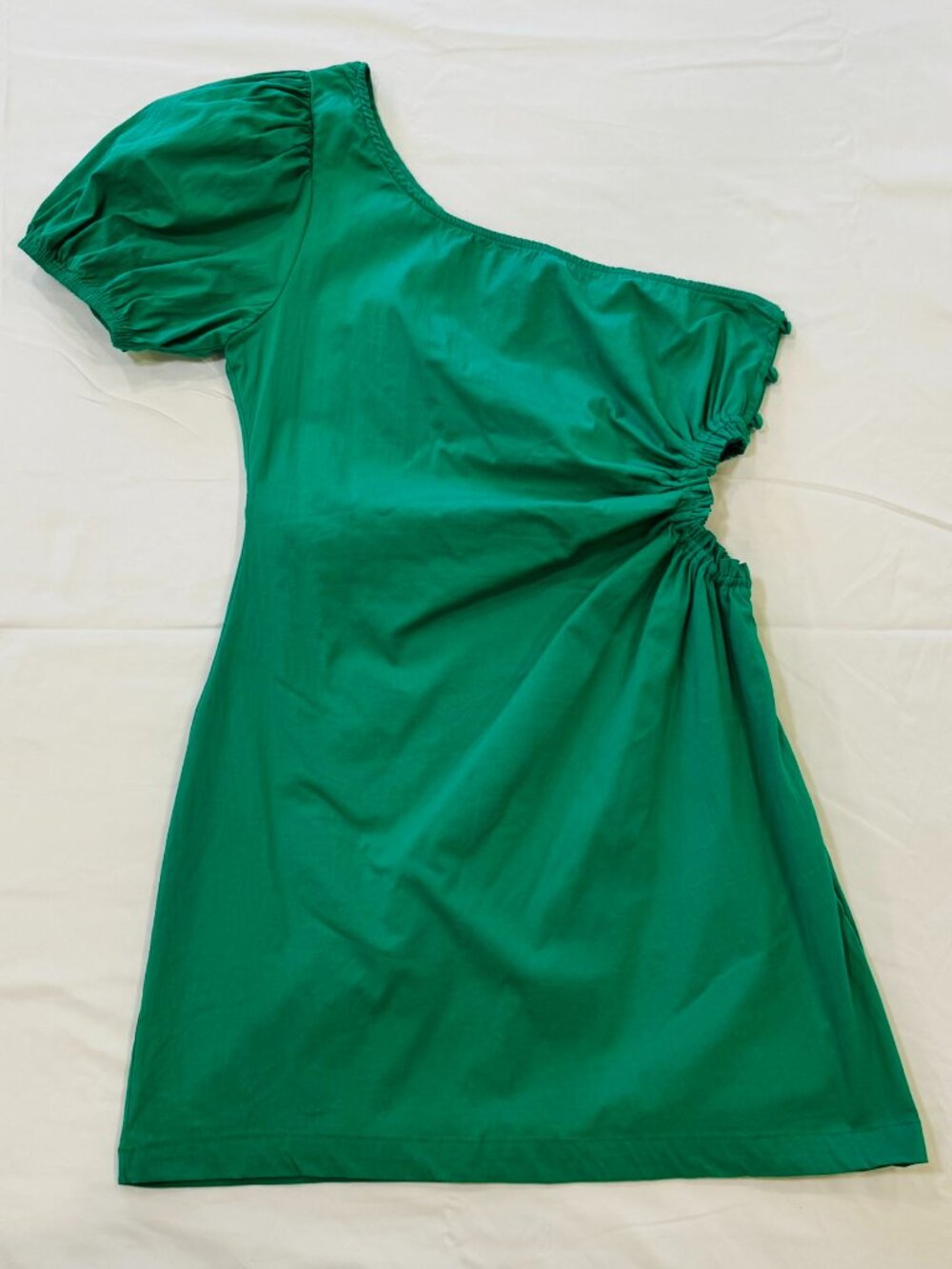 Mable Womens M Emerald Green One Shoulder Puff Sleeve Mini Dress